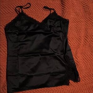 Victoria's Secret Black Satin Chemise with Adjustable Straps